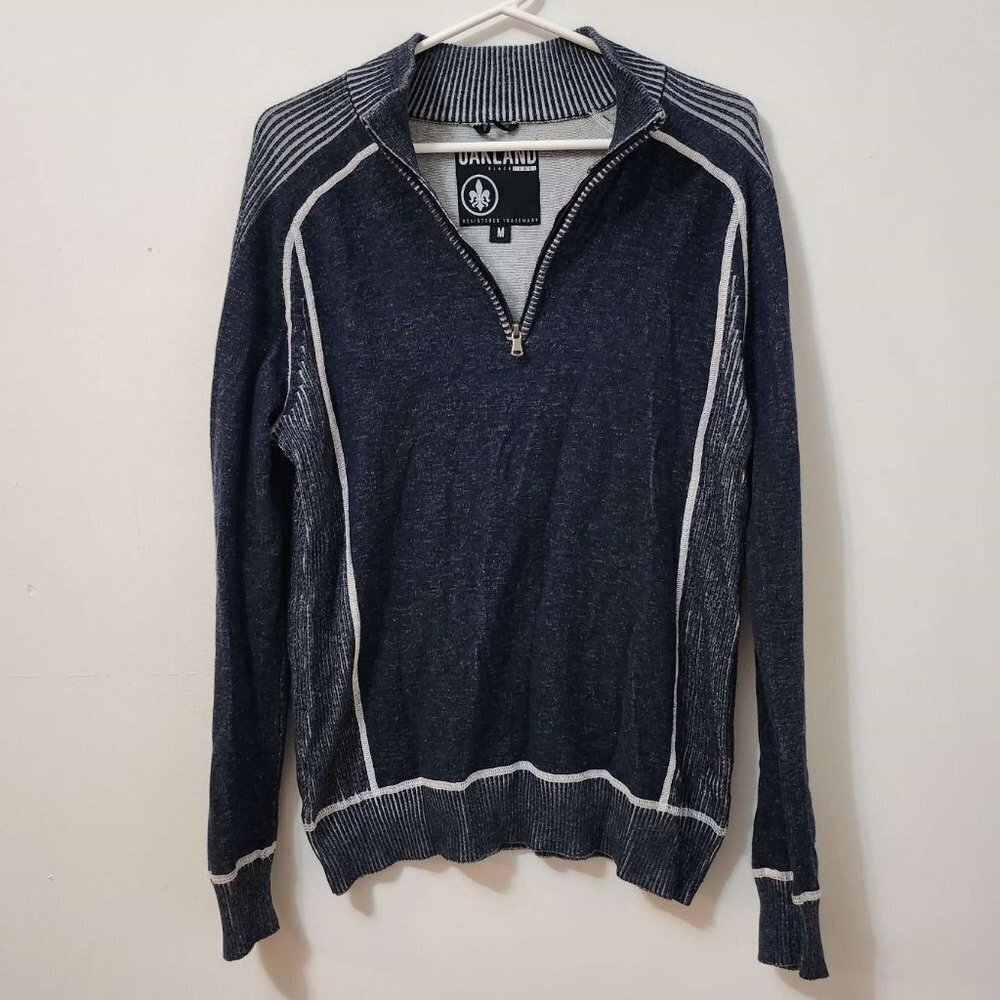Mens Distressed Ombre Blue Zip Front Knit Pullover with Collar Size Medium b30